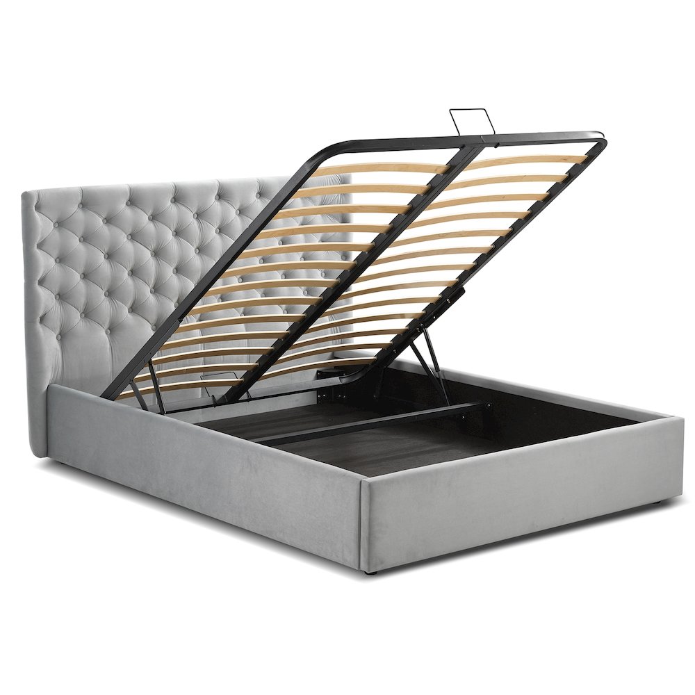 Parker Queen Storage Bed In Gray Velvet Fabric. Picture 7