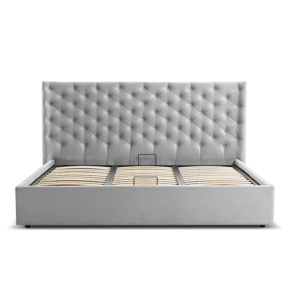 Parker Queen Storage Bed In Gray Velvet Fabric. Picture 8