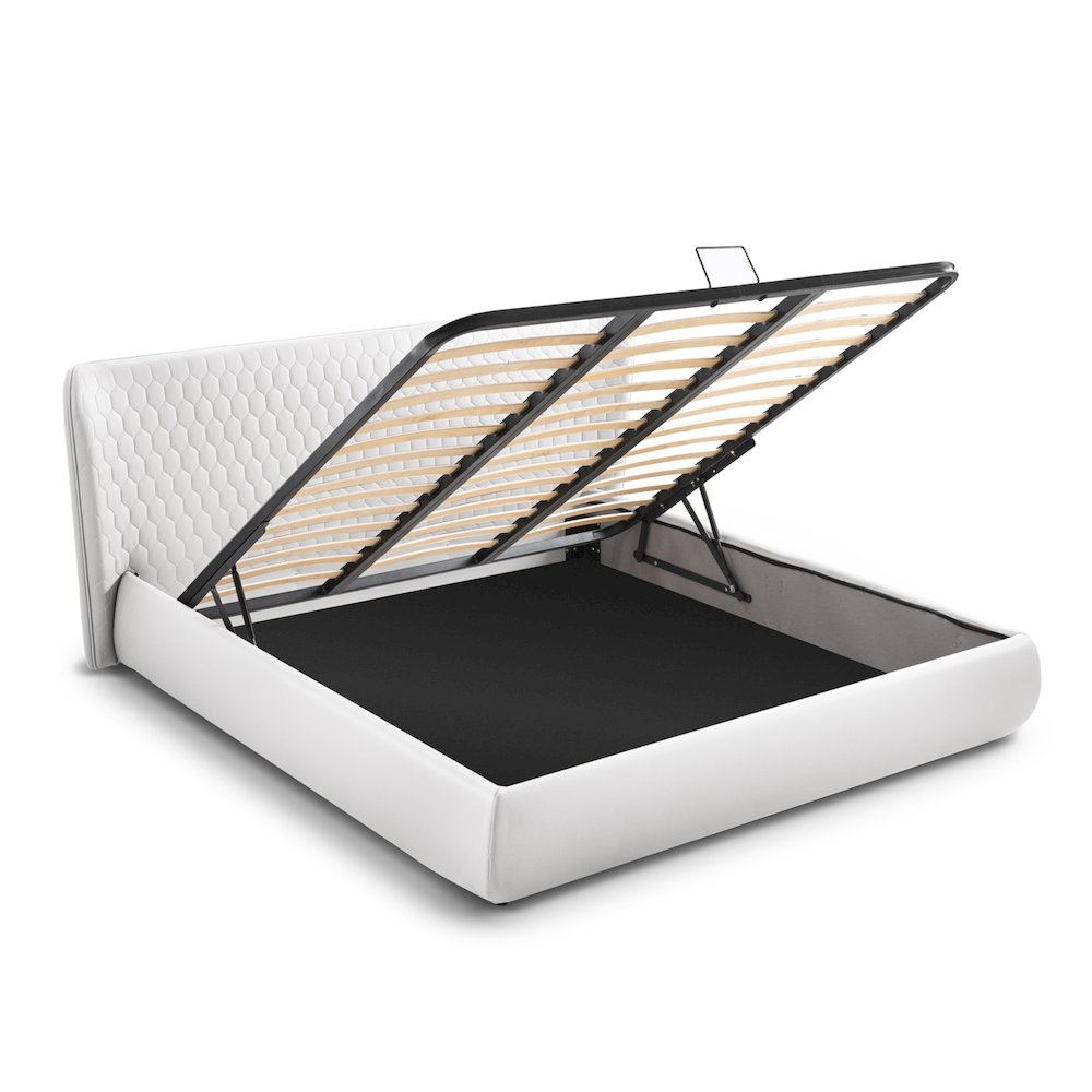Agoura King Storage Bed In White Pu Leather. Picture 6