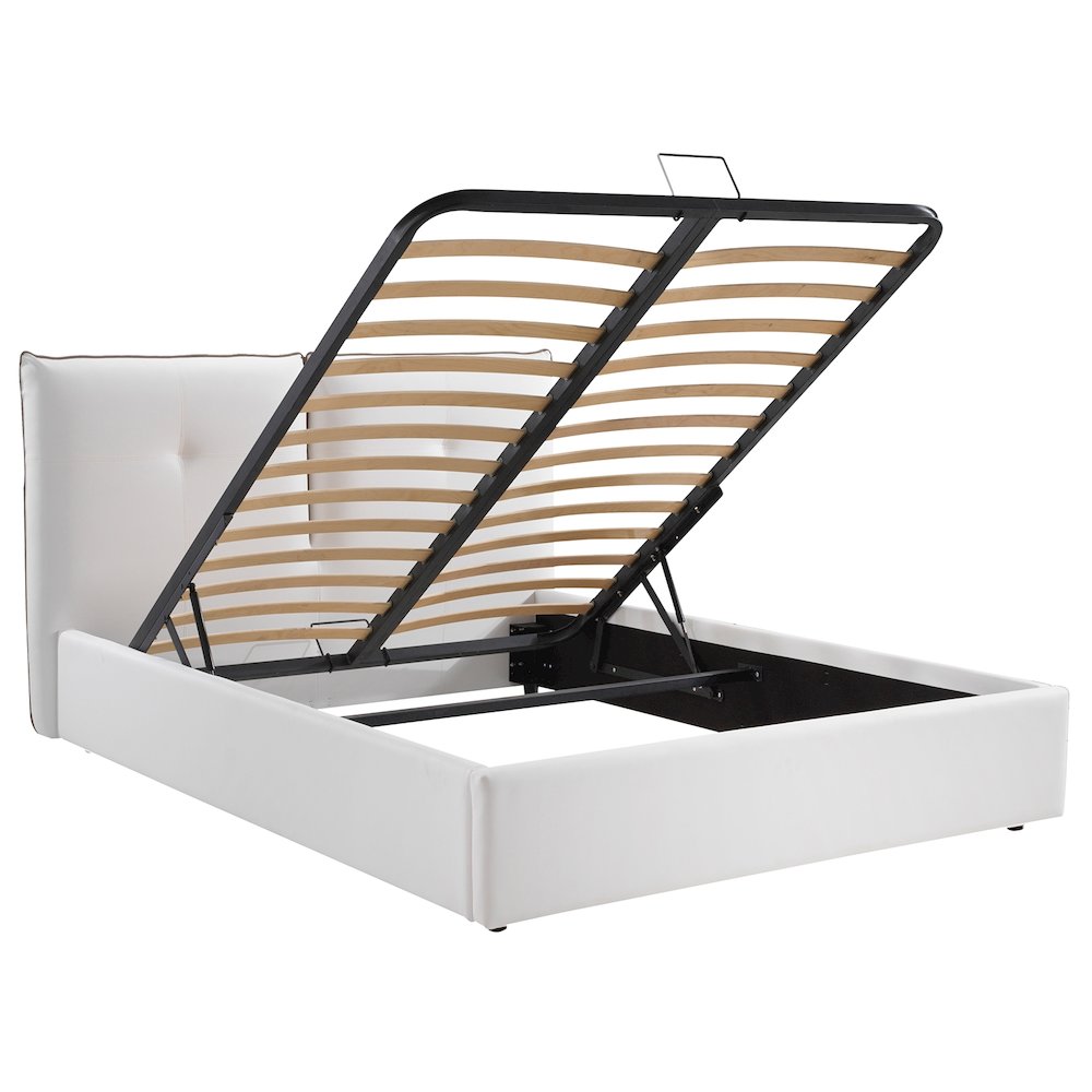 Aria Queen Storage Bed In White Pu Leather. Picture 2