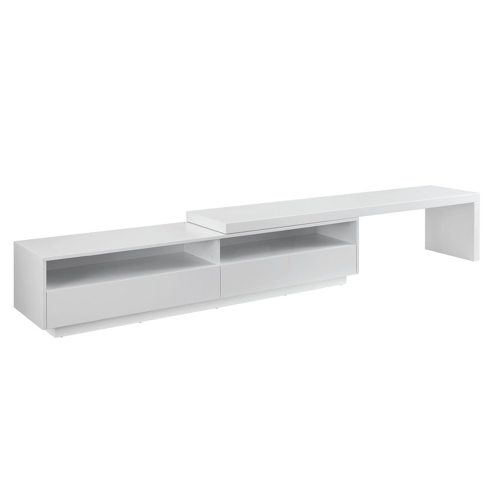 Celine Extendable Entertainment Center In White Matte With Storage. Picture 1