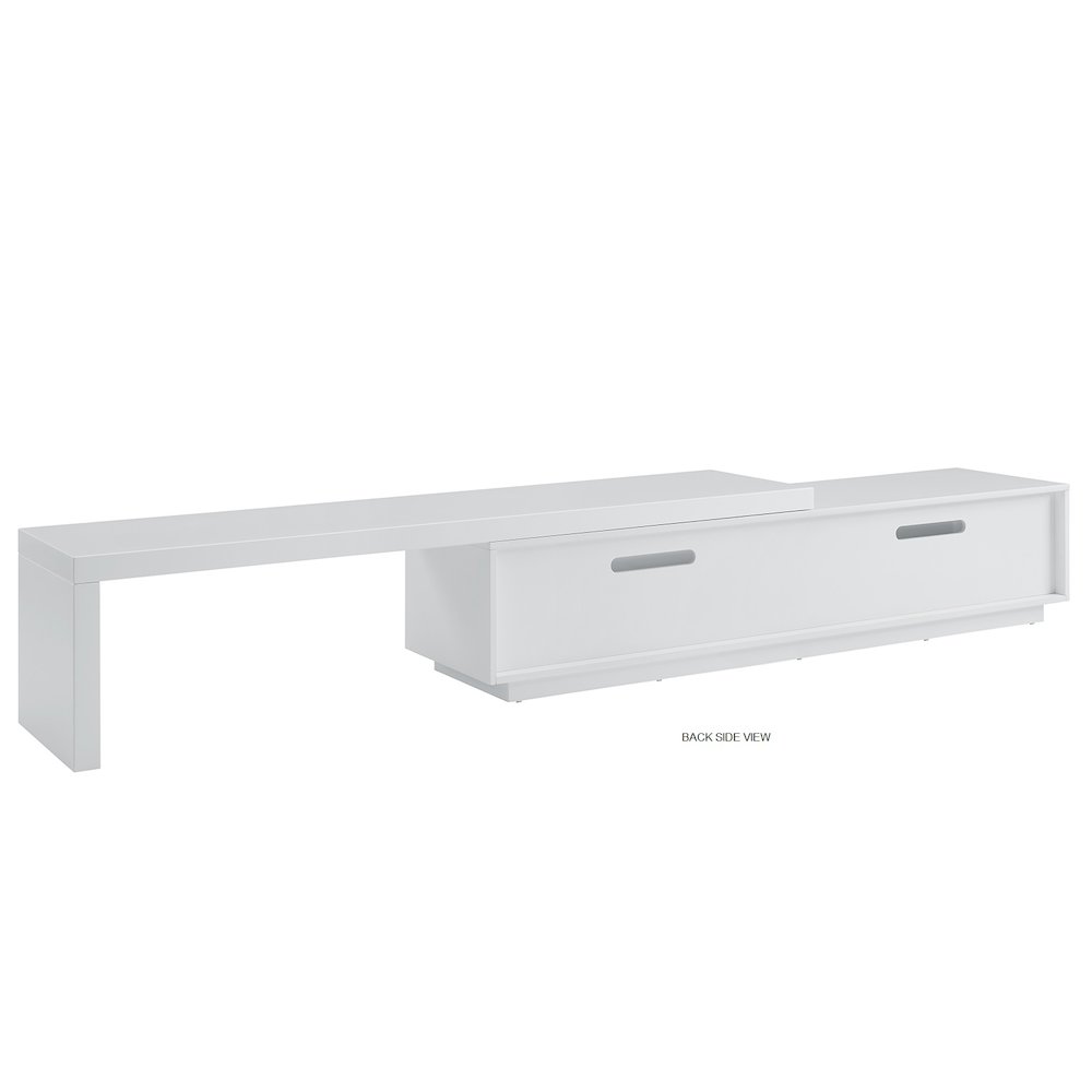 Celine Extendable Entertainment Center In White Matte With Storage. Picture 2