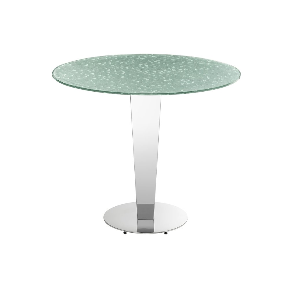 Enzo 39 In Round Counter Table In Silver Rain Drops Glass. Picture 1