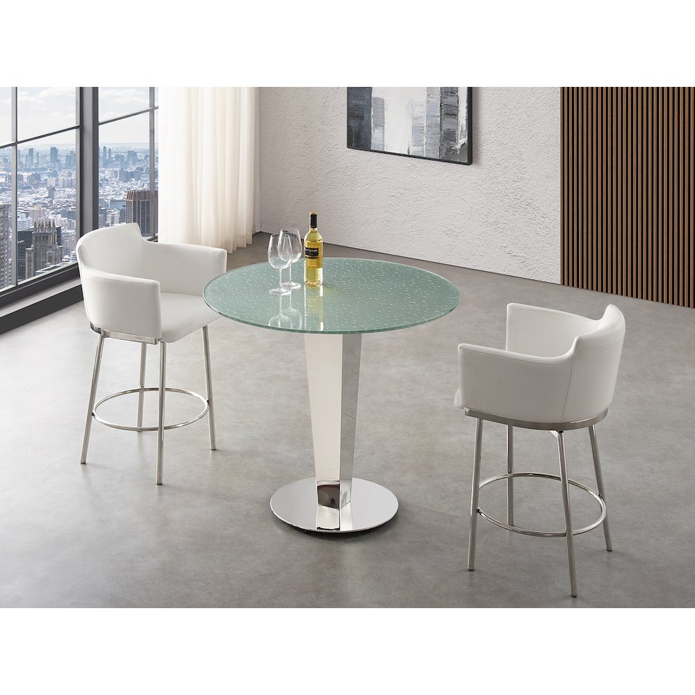 Enzo 39 In Round Counter Table In Silver Rain Drops Glass. Picture 3