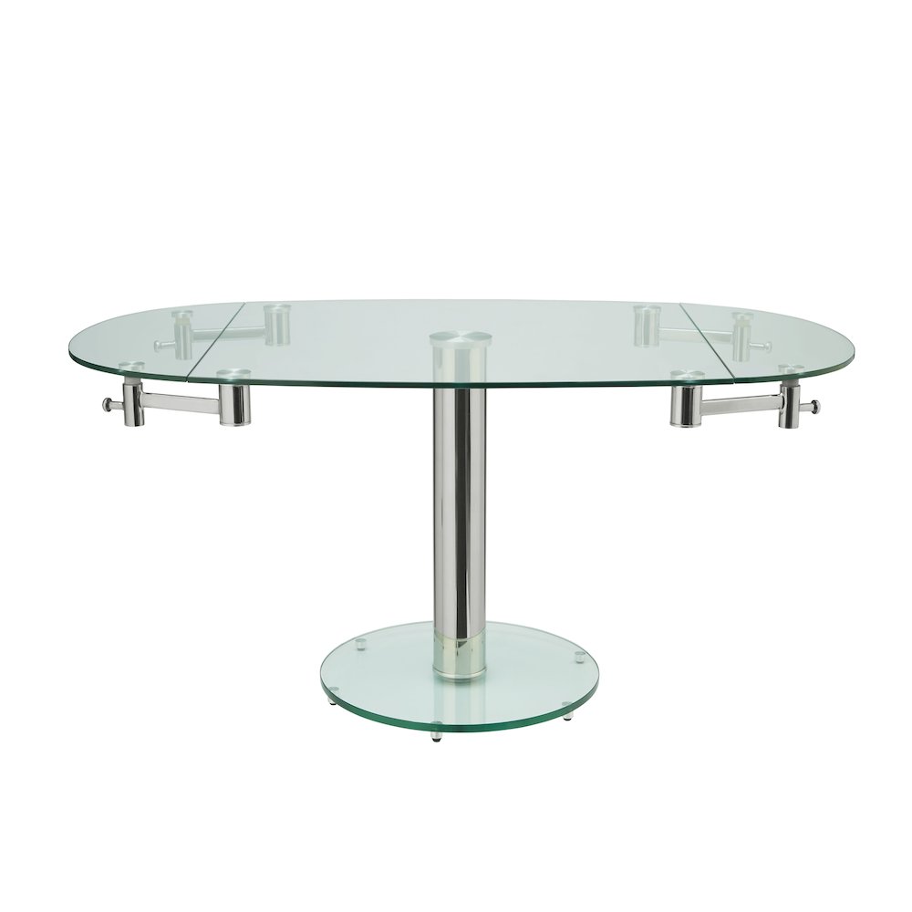 Thao Manual Dining Table With Stainless Base And Clear Top. Picture 1