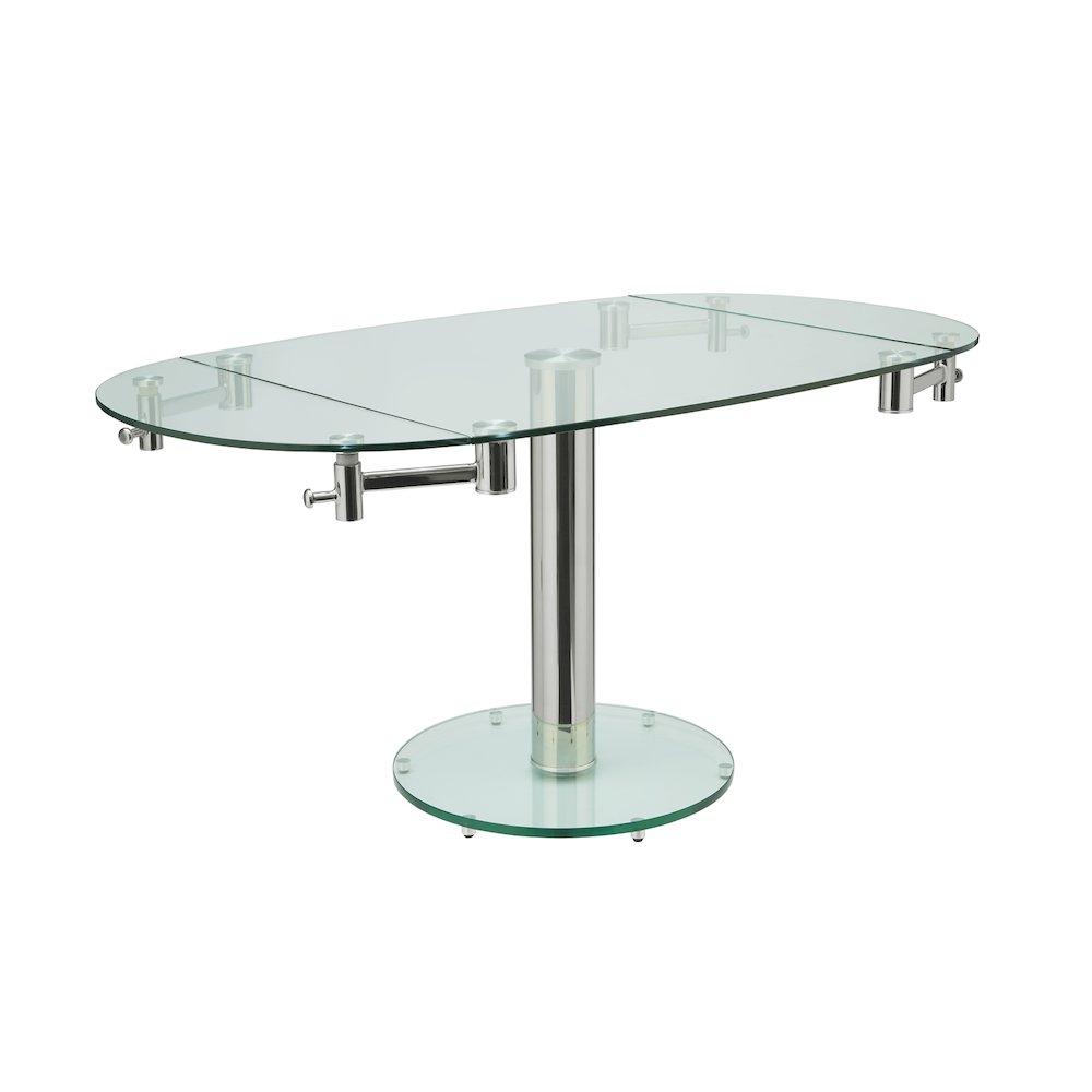 Thao Manual Dining Table With Stainless Base And Clear Top. Picture 2