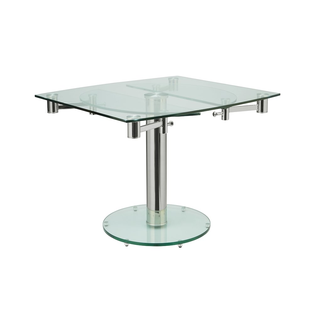 Thao Manual Dining Table With Stainless Base And Clear Top. Picture 3