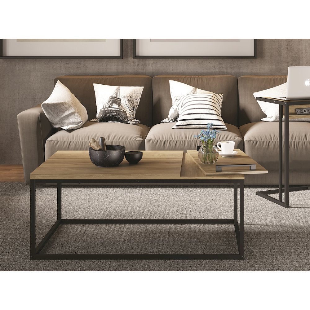 Noa Coffee Table In Oak Laminate With Storage. Picture 2
