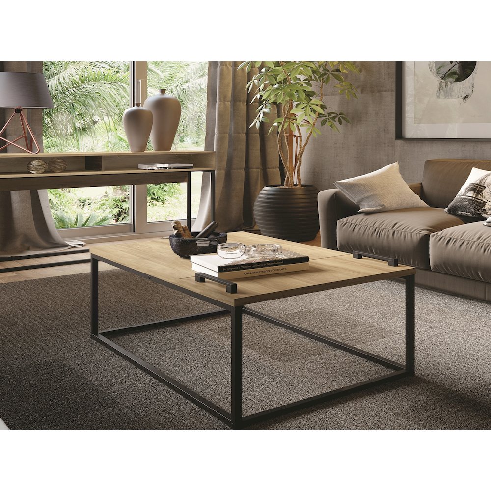 Noa Coffee Table In Oak Laminate With Storage. Picture 3