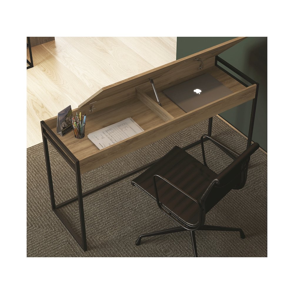 Noa Office Desk In Oak Laminate With Storage. Picture 3