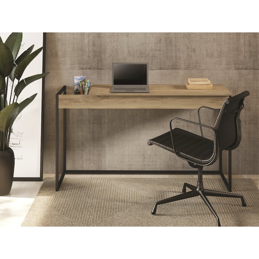 Noa Office Desk In Oak Laminate With Storage. Picture 6