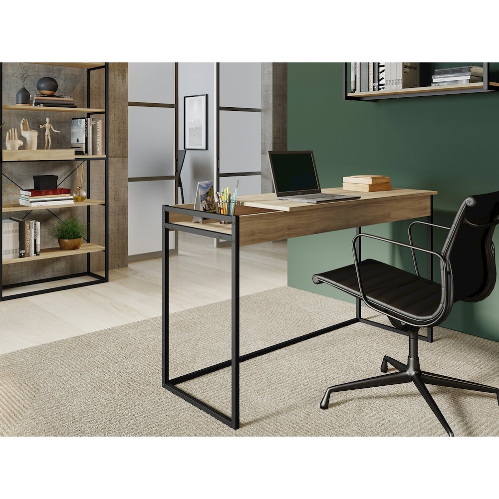 Noa Office Desk In Oak Laminate With Storage. Picture 7