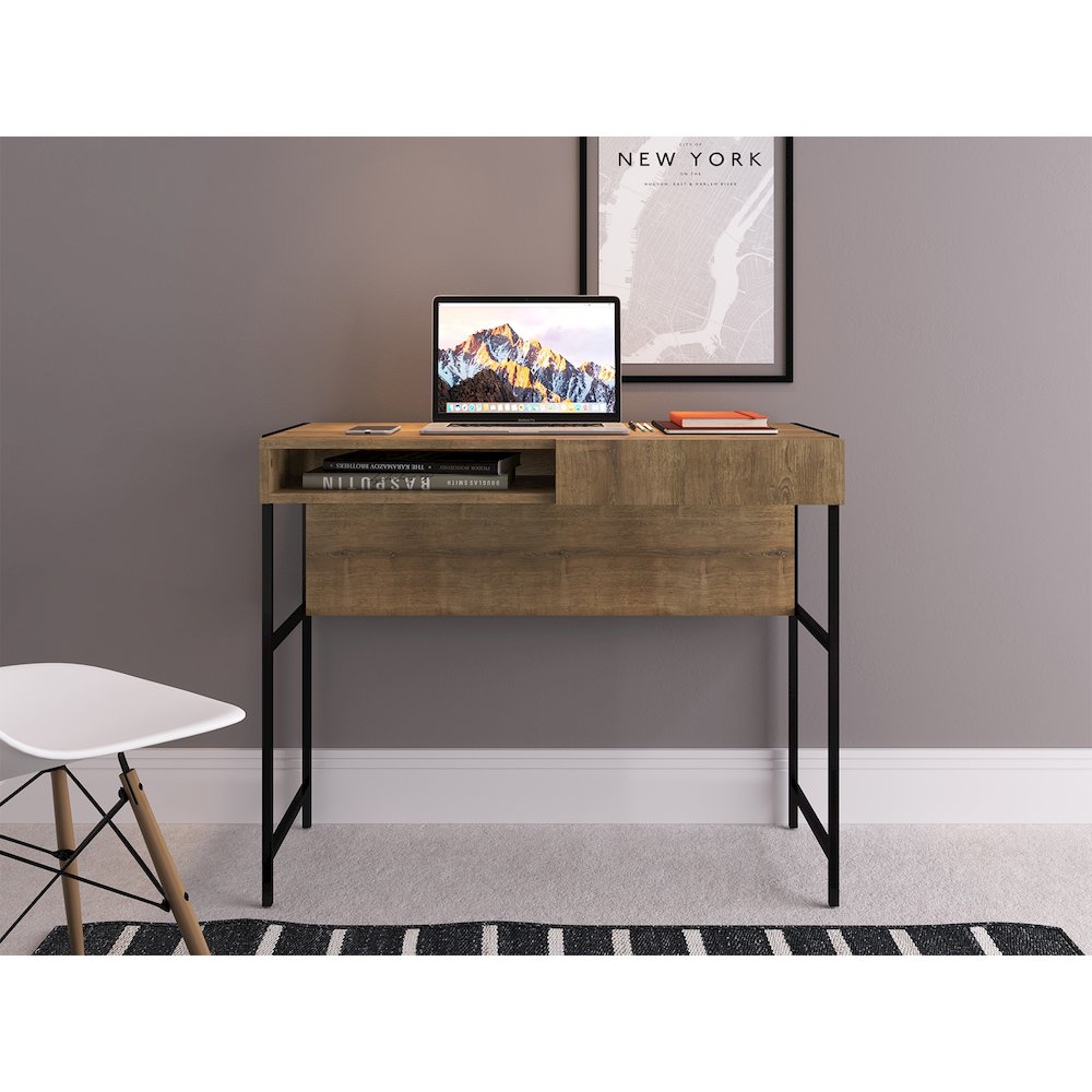 Clark Office Desk In Walnut Laminate With Storage. Picture 3