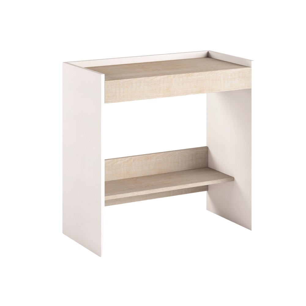 Lulu Office Desk In Light Oak Concrete Melamine With Storage. Picture 1