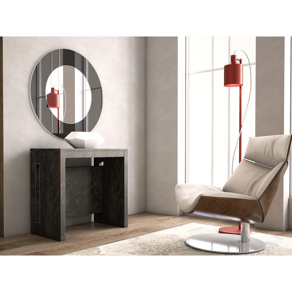 Erika Extendable Console Table In Black Marbled Melamine. Picture 3