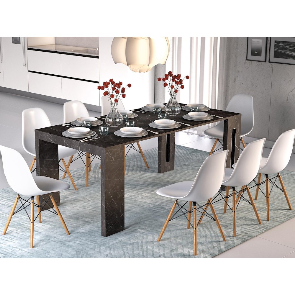 Erika Extendable Console Table In Black Marbled Melamine. Picture 4