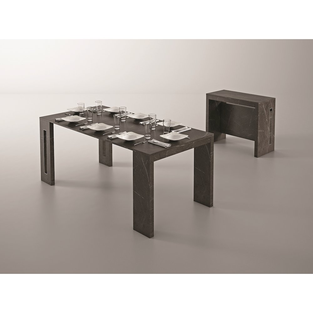 Erika Extendable Console Table In Black Marbled Melamine. Picture 2
