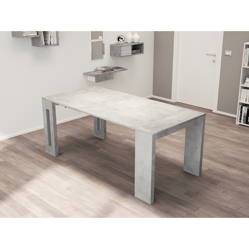 Erika Extendable Console Table In Light Gray Concrete Melamine. Picture 6