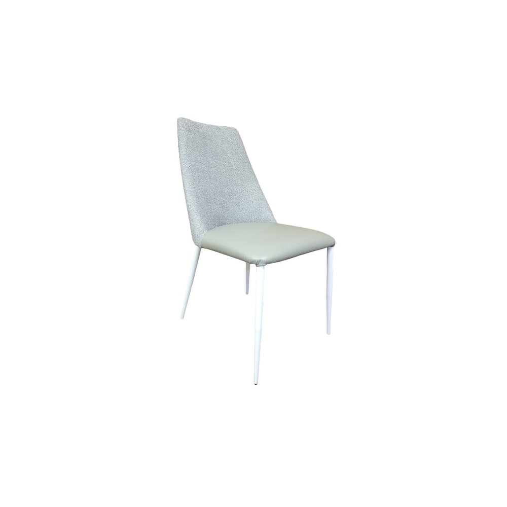 Mia Dining Chair In Gray Leather & Cotton. Picture 4