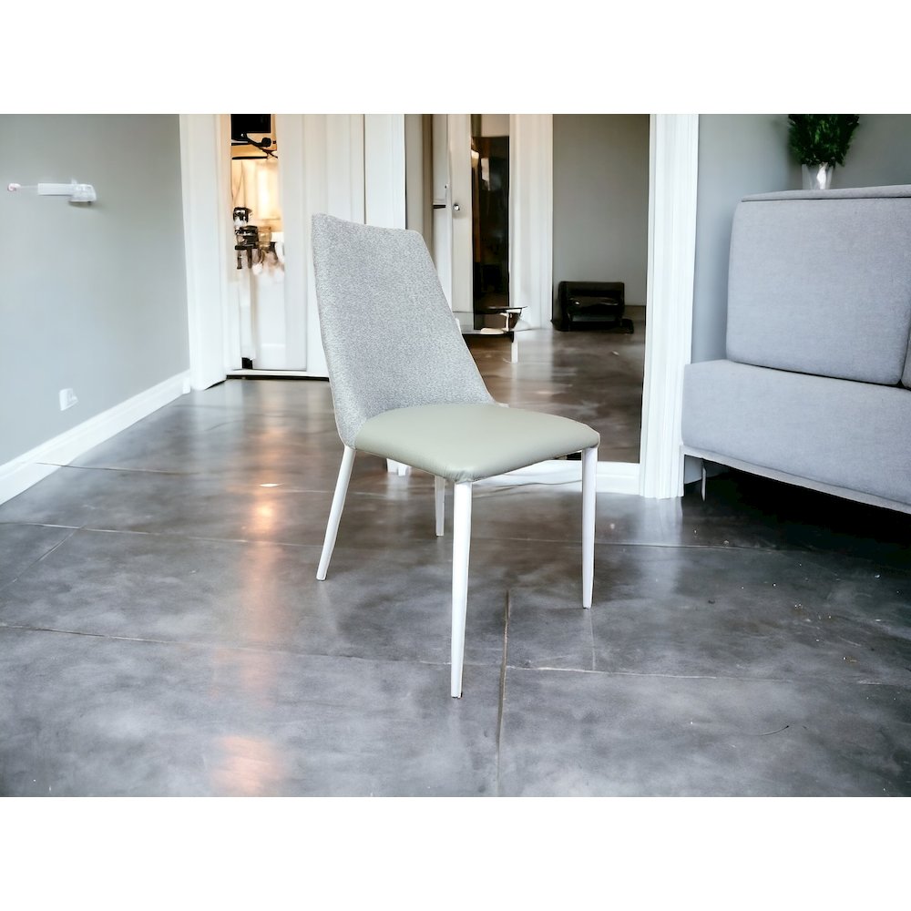 Mia Dining Chair In Gray Leather & Cotton. Picture 3