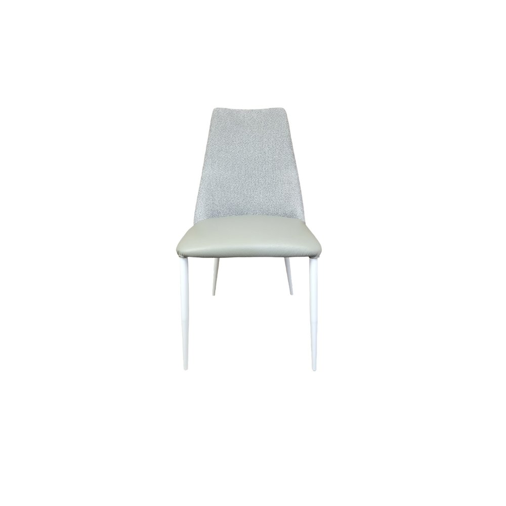 Mia Dining Chair In Gray Leather & Cotton. Picture 2