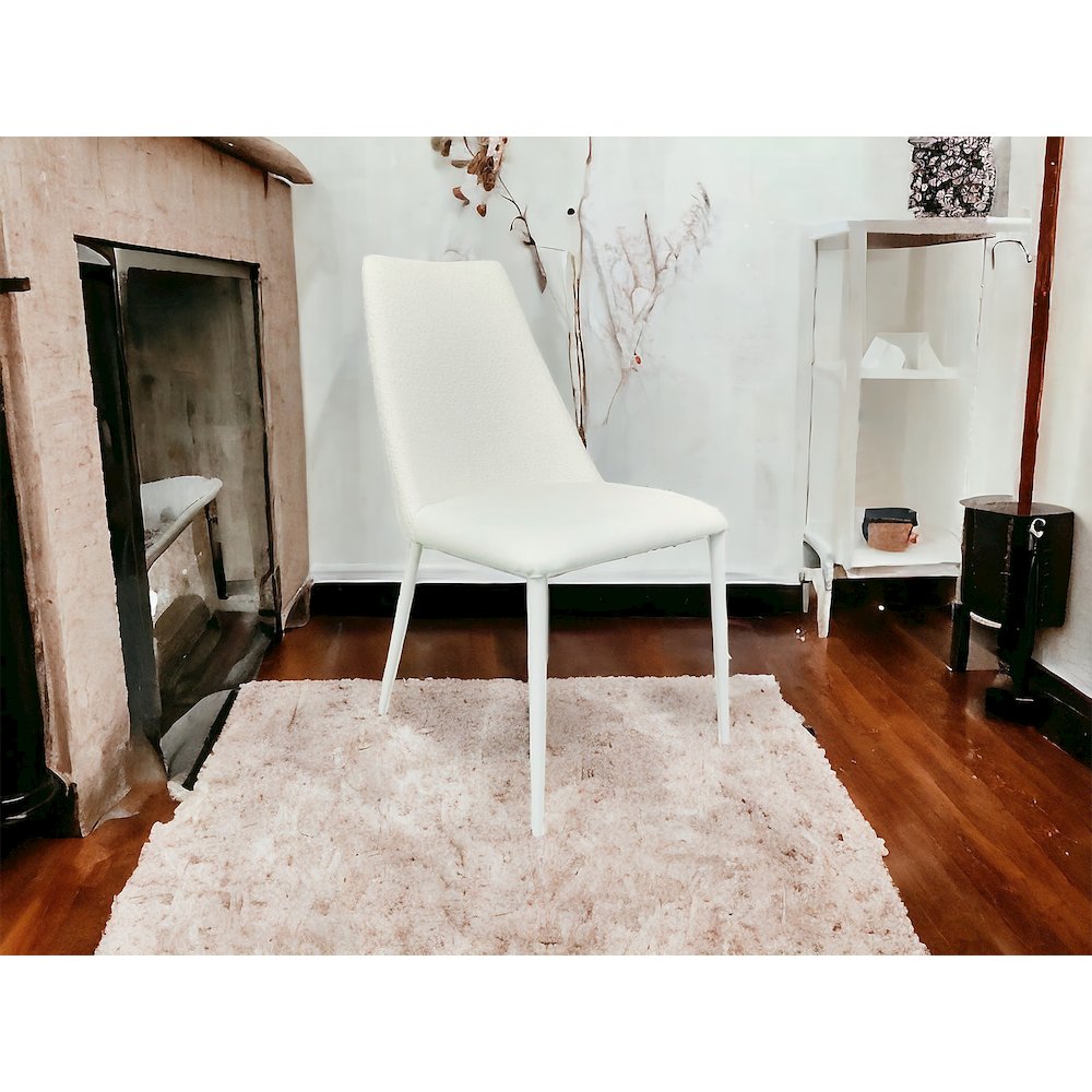 Mia Dining Chair In White Leather & Cotton. Picture 3