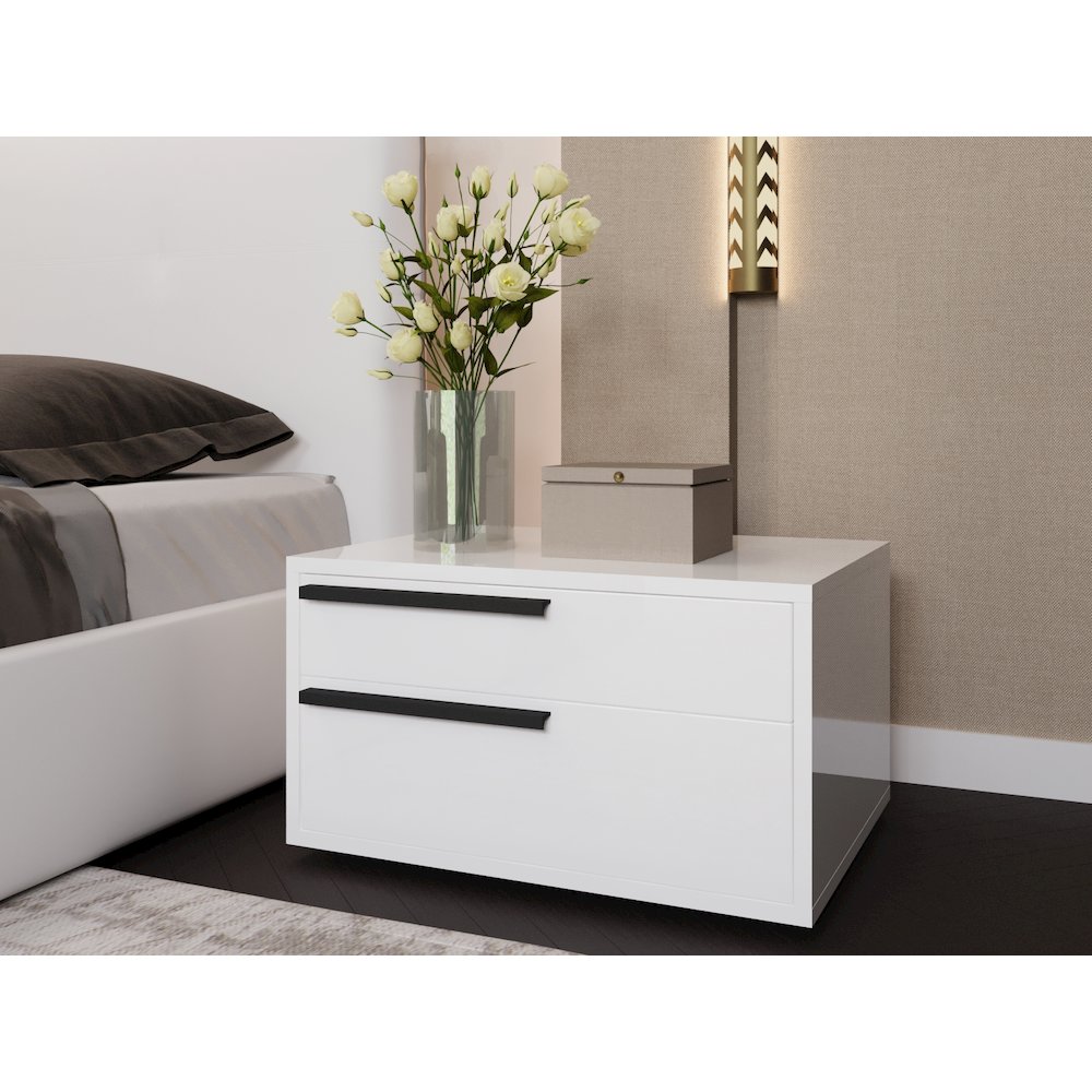 Carter Left Nightstand In White High Gloss With Black Handles. Picture 3