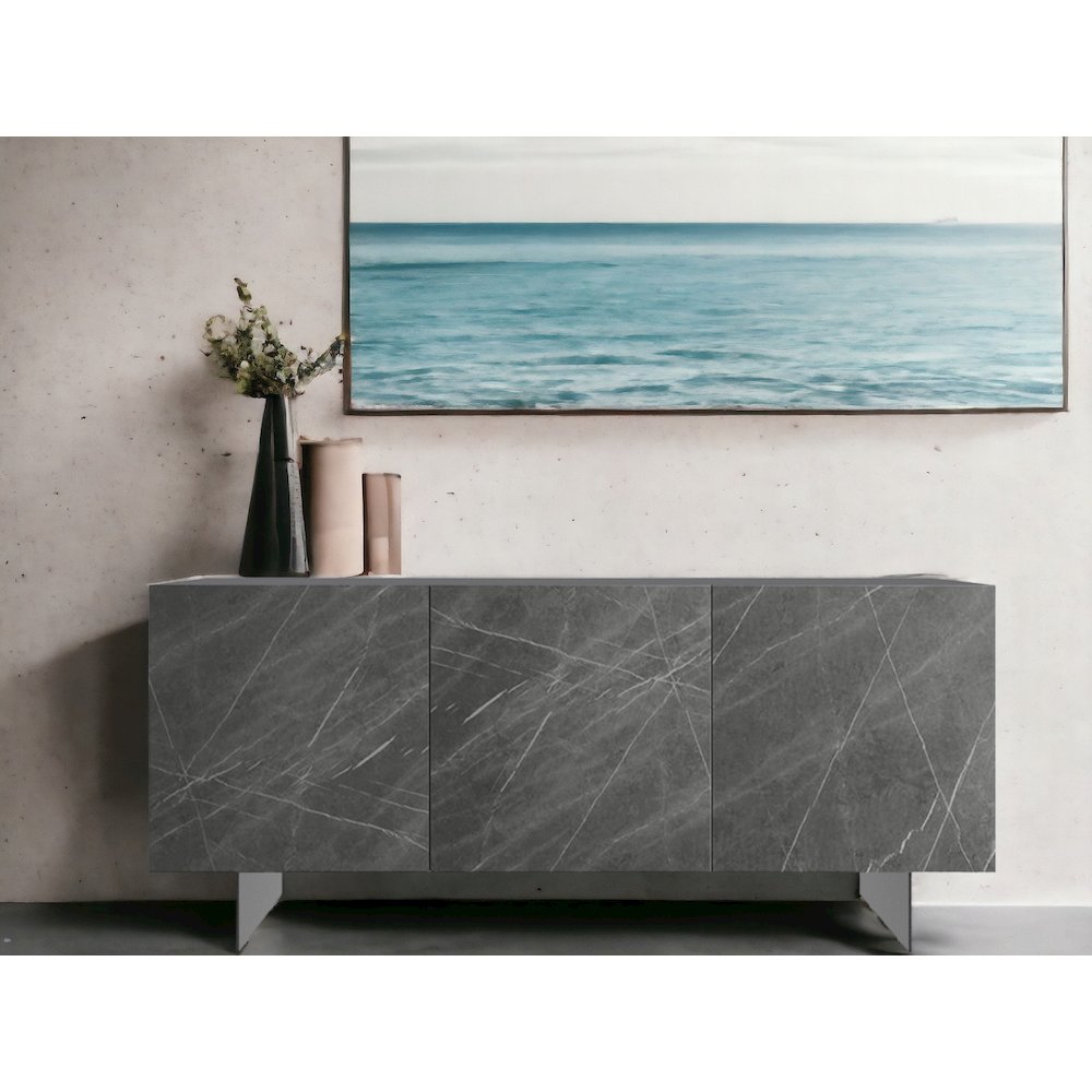 Hugo Buffet In Gray Marbled Porcelain With Storage. Picture 3