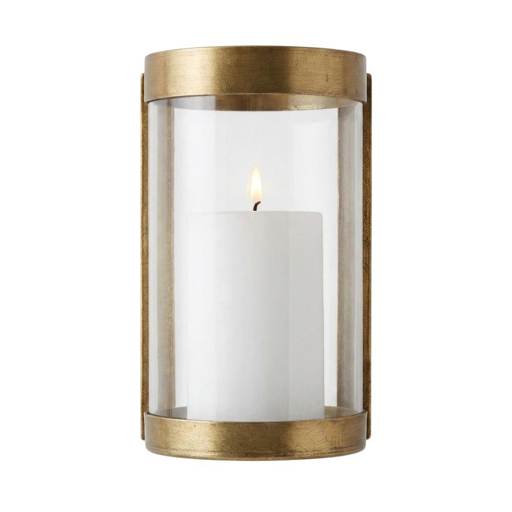 Glass & Brass Finish Wall Mounted Hurricane-Small. Picture 1