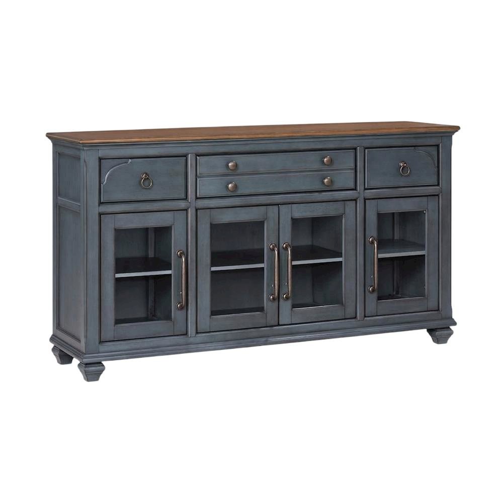 Blue Corduroy Finish Dining Server with Traditional and Coastal Style. Picture 1