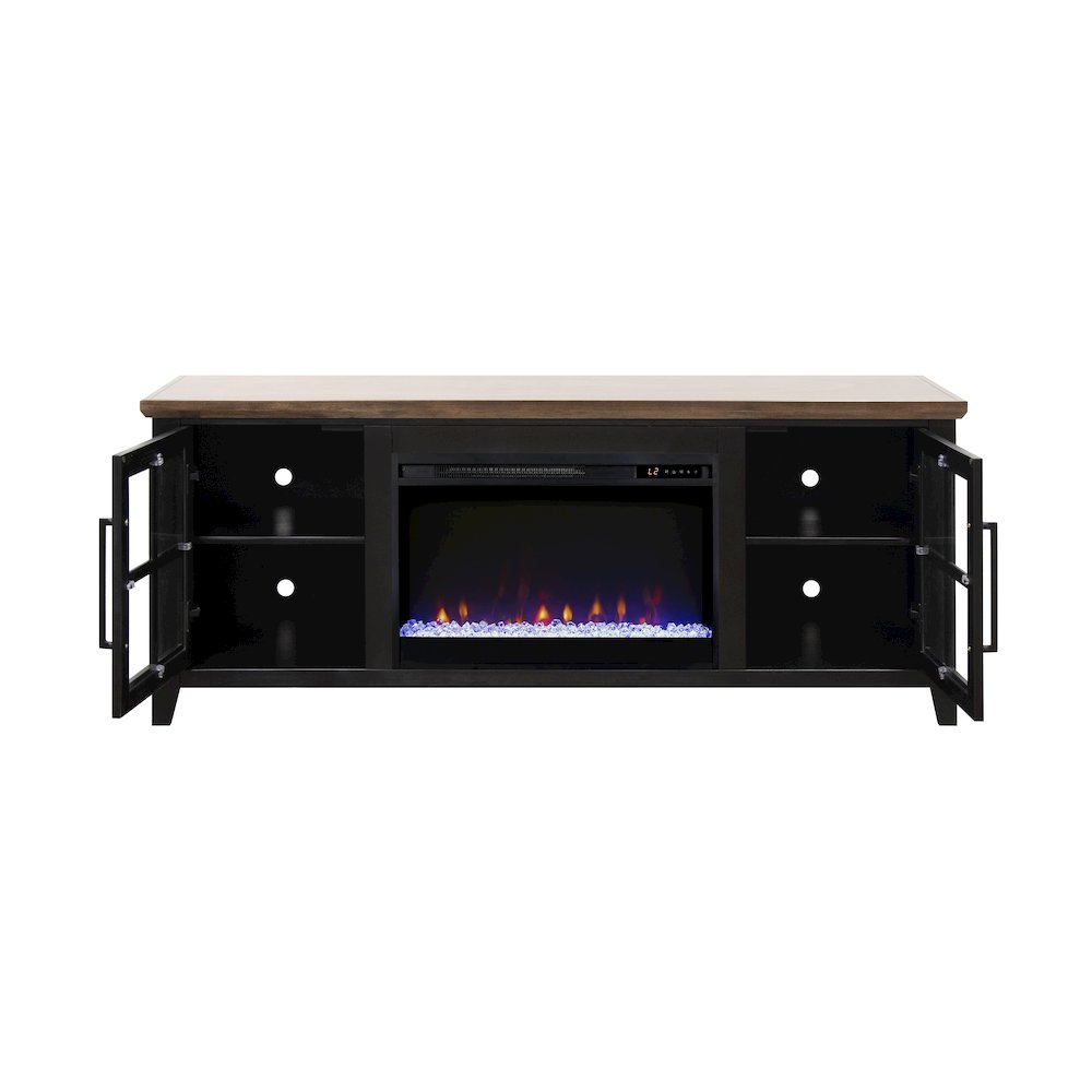 66 inch Fireplace TV Stand, For TVs up to 80 inches, Black and Bourbon Finish. Picture 6