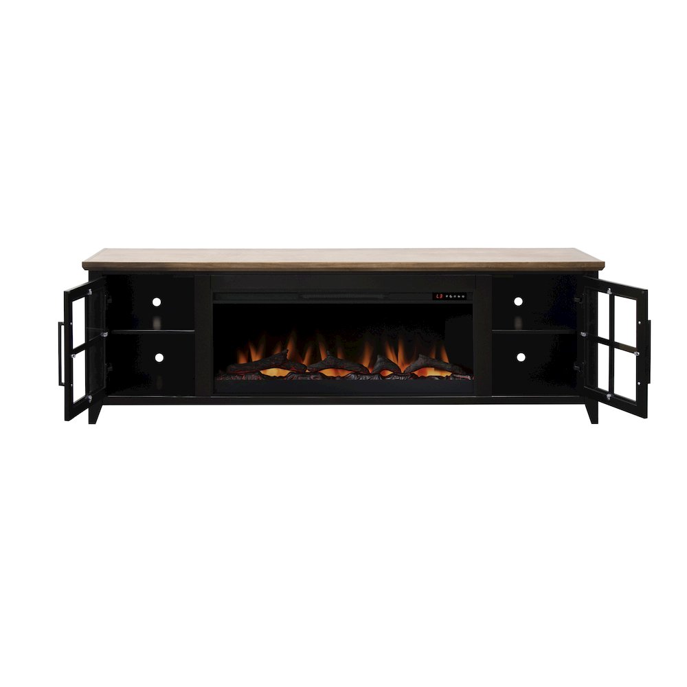 83 inch Fireplace TV Stand, For TVs up to 95 inches, Black and Bourbon Finish. Picture 6