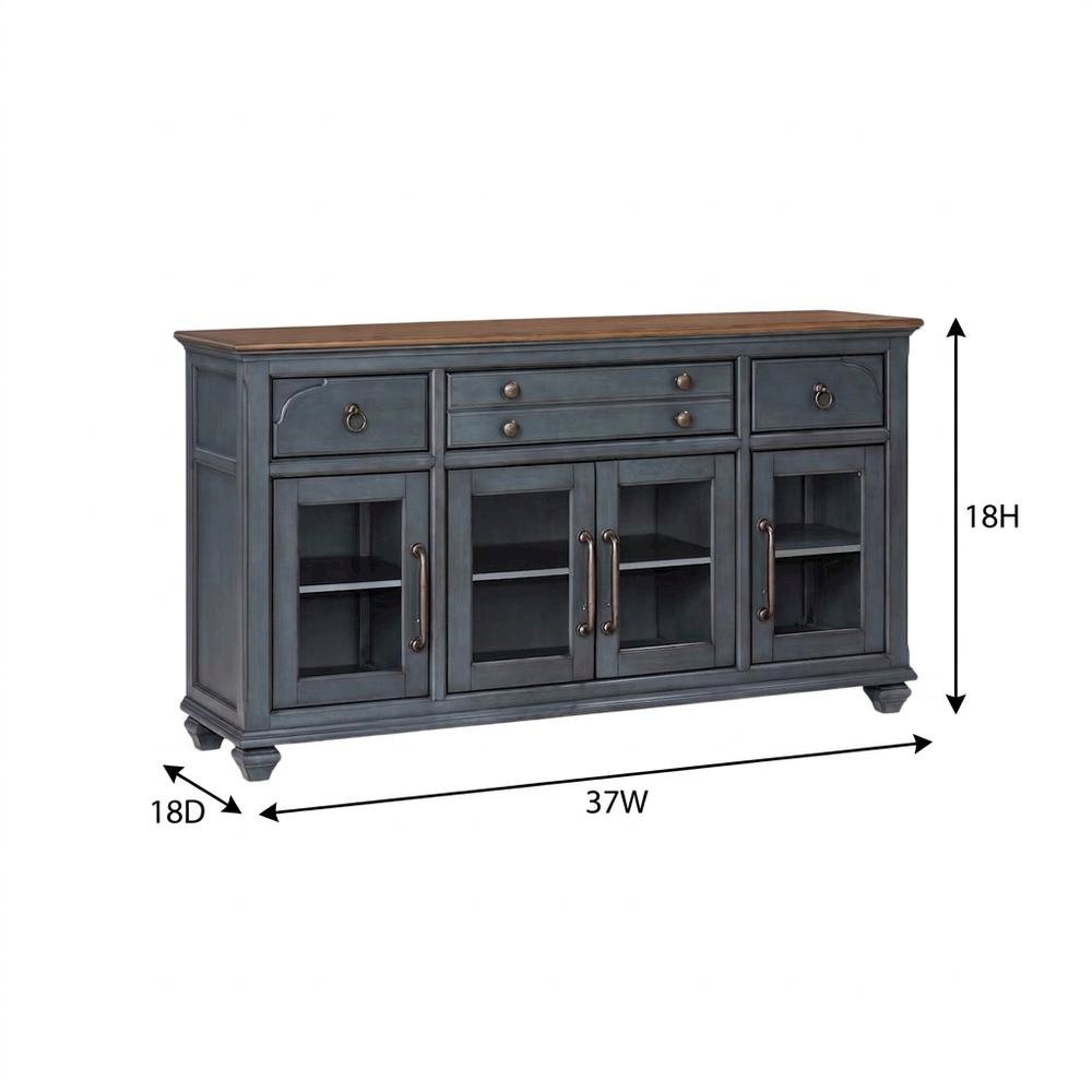 Blue Corduroy Finish Dining Server with Traditional and Coastal Style. Picture 7