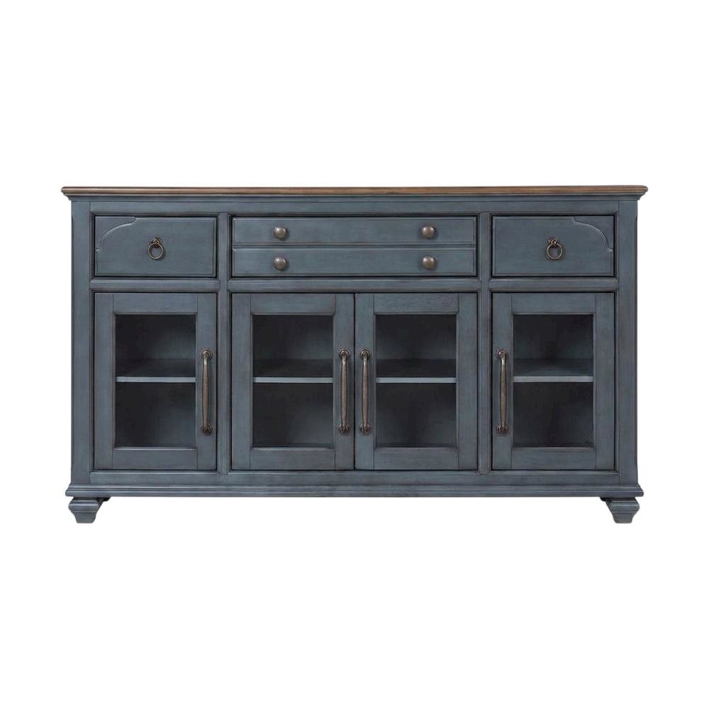 Blue Corduroy Finish Dining Server with Traditional and Coastal Style. Picture 4