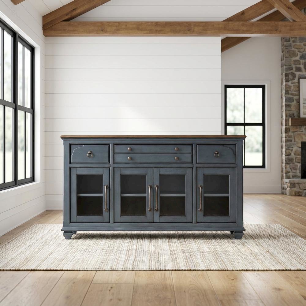 Blue Corduroy Finish Dining Server with Traditional and Coastal Style. Picture 3
