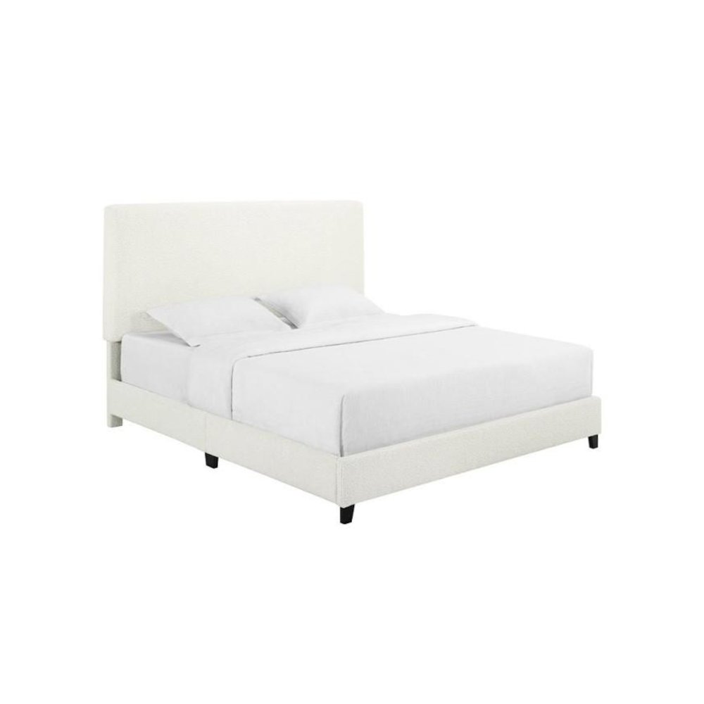 King Size Tall Boucle Headboard Upholstered Platform Bed. Picture 1
