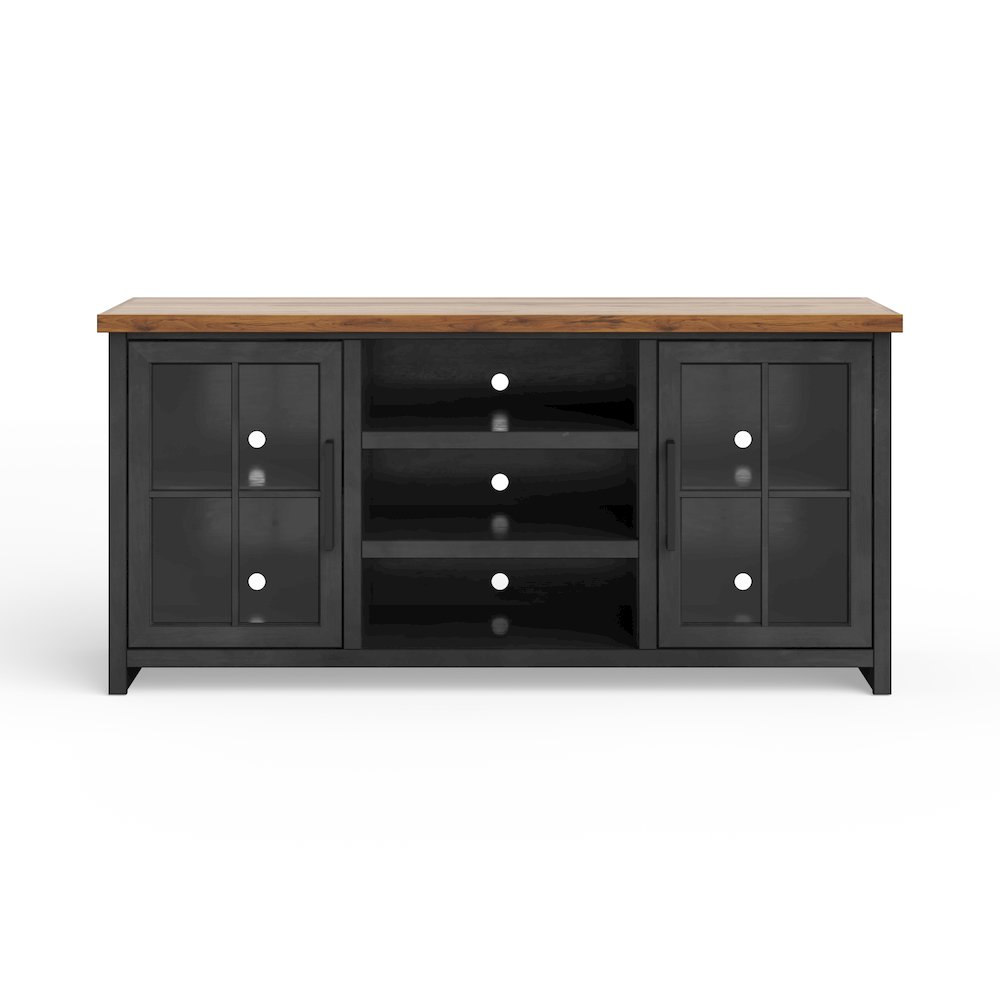 Essex 67 inch TV Stand Console for TVs up to 80 inches, Black and Whiskey Finish. Picture 1