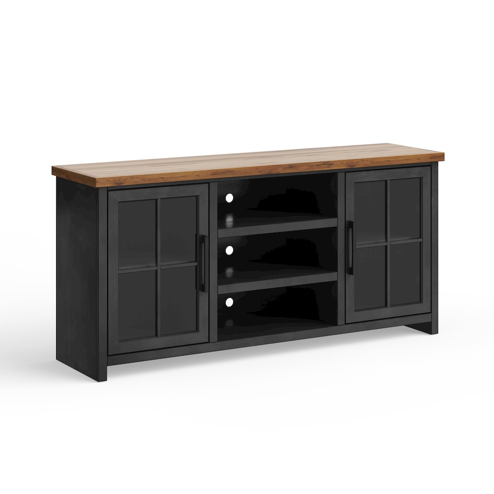 Essex 67 inch TV Stand Console for TVs up to 80 inches, Black and Whiskey Finish. Picture 6