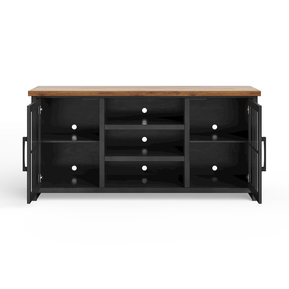 Essex 67 inch TV Stand Console for TVs up to 80 inches, Black and Whiskey Finish. Picture 7