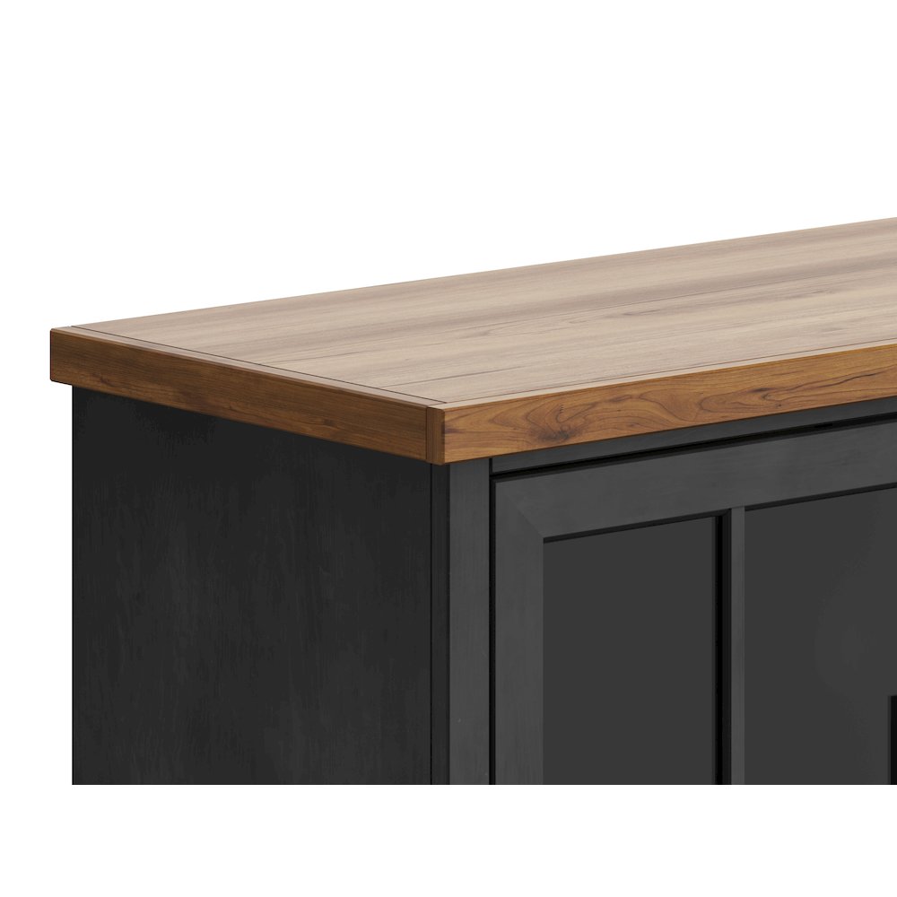 Essex 67 inch TV Stand Console for TVs up to 80 inches, Black and Whiskey Finish. Picture 8