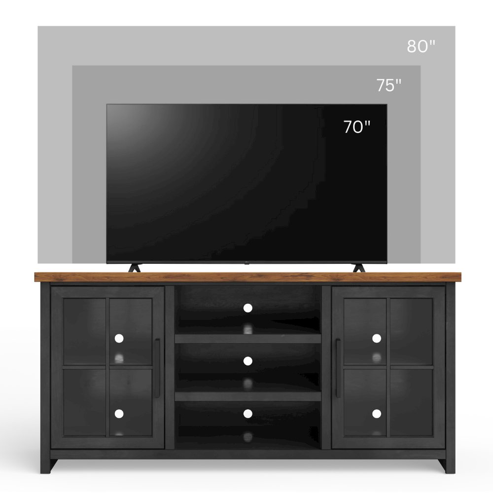 Essex 67 inch TV Stand Console for TVs up to 80 inches, Black and Whiskey Finish. Picture 3