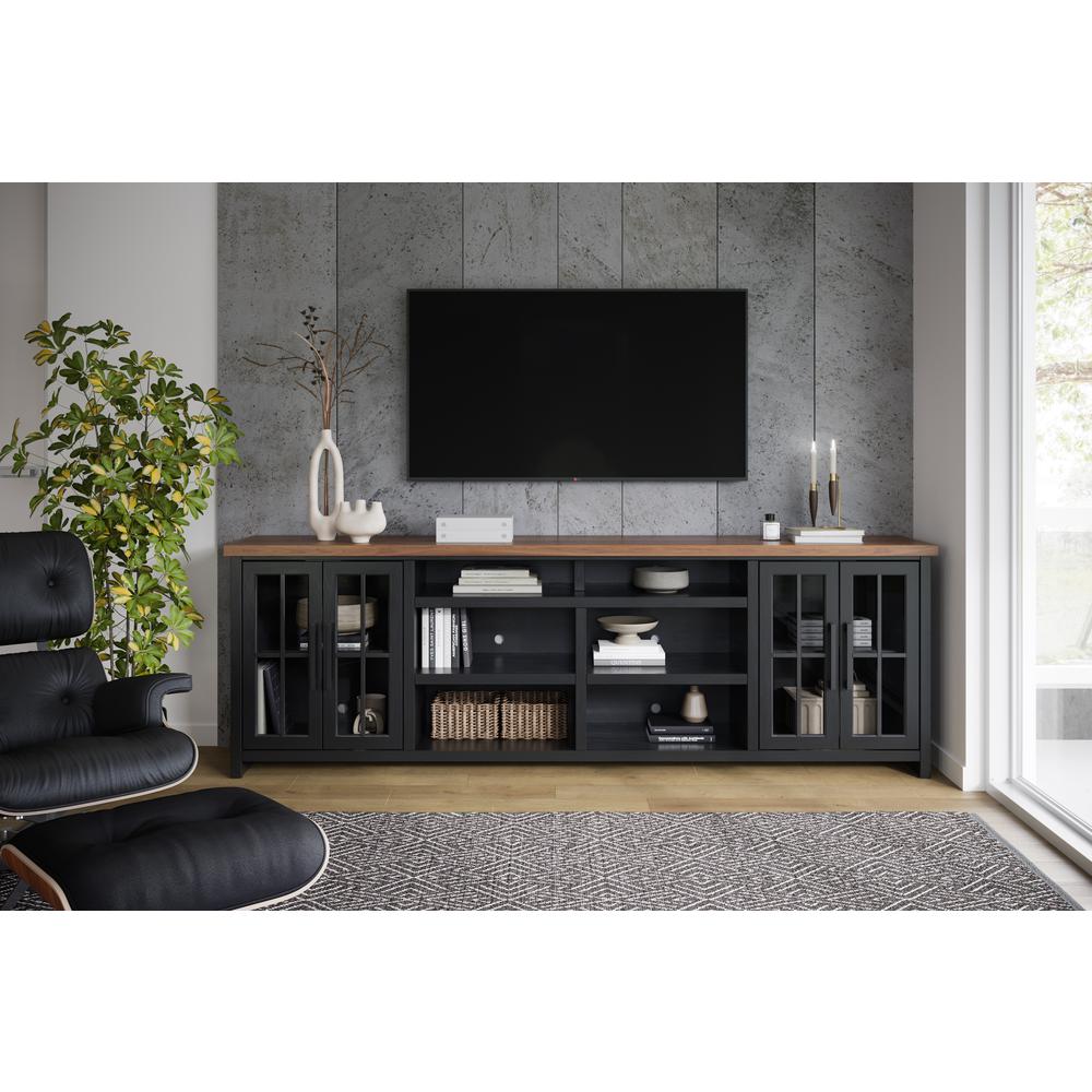 96 inch TV Stand Console for TVs up to 100 inches, Black and Whiskey Finish. Picture 4