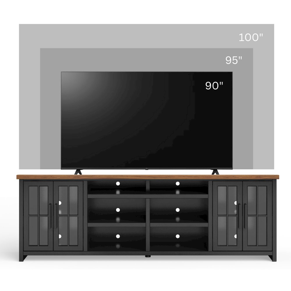 Essex 96 in TV Stand Console for TVs up to 100 in, Black and Whiskey Finish. Picture 5