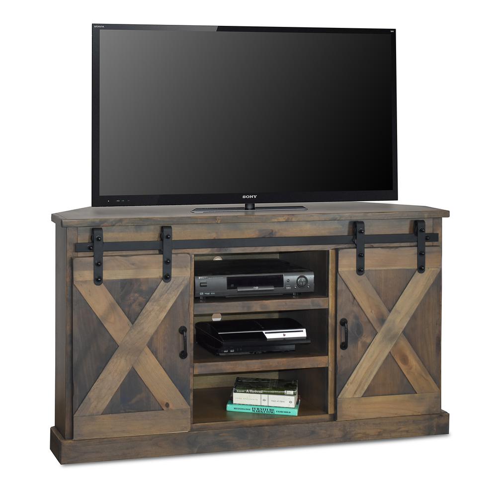 66 inch Corner TV Stand for TVs up to 80 inches, Barnwood Finish. Picture 4