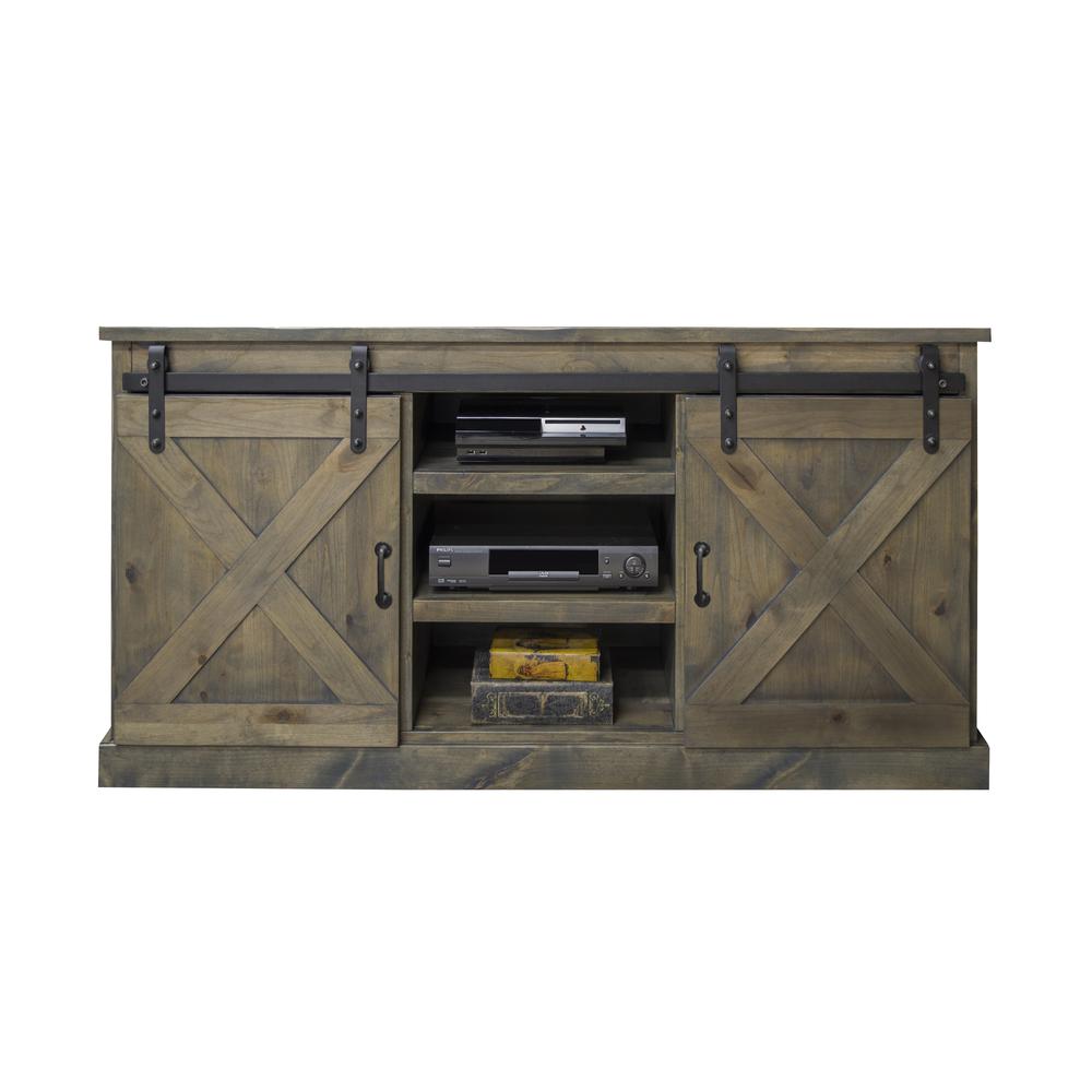 66 inch Corner TV Stand for TVs up to 80 inches, Barnwood Finish. Picture 1