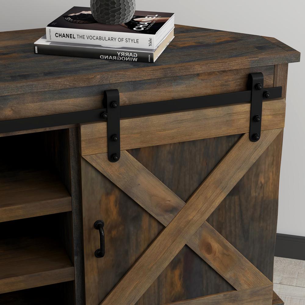 66 inch Corner TV Stand for TVs up to 80 inches, Barnwood Finish. Picture 5