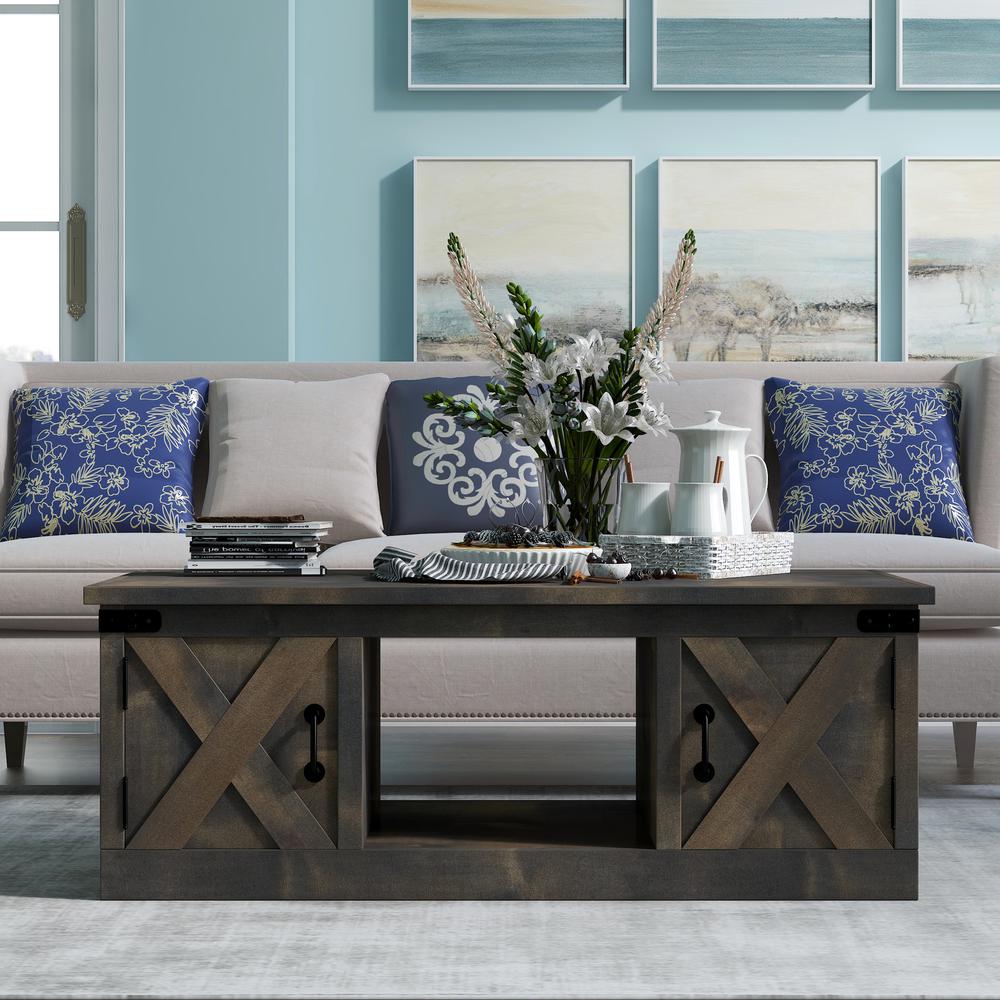 48 in. No Assembly Required Barnwood Finish Solid Wood Coffee Table. Picture 2