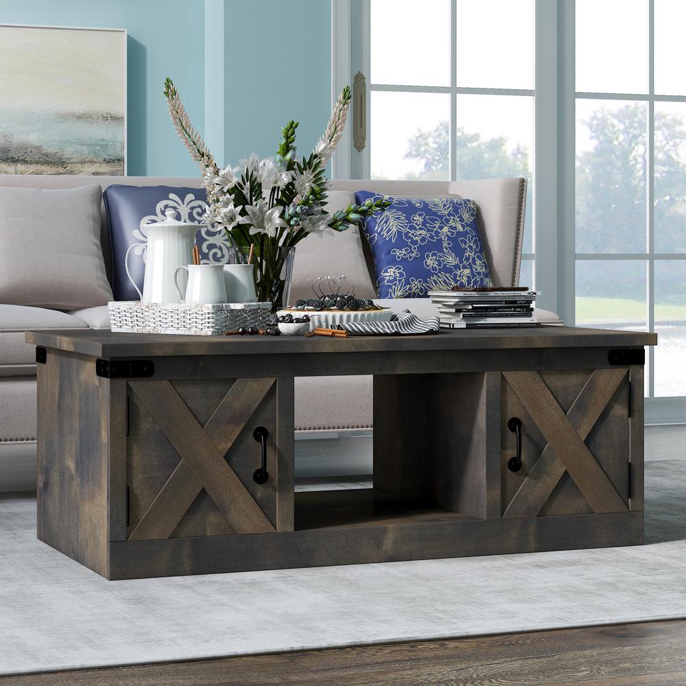 48 in. No Assembly Required Barnwood Finish Solid Wood Coffee Table. Picture 3