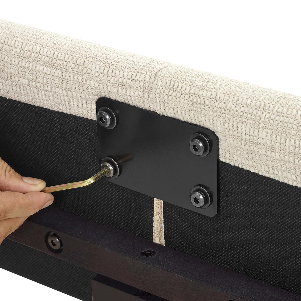 Queen Size Tall Tan Tufted Headboard Upholstered Platform Bed. Picture 4