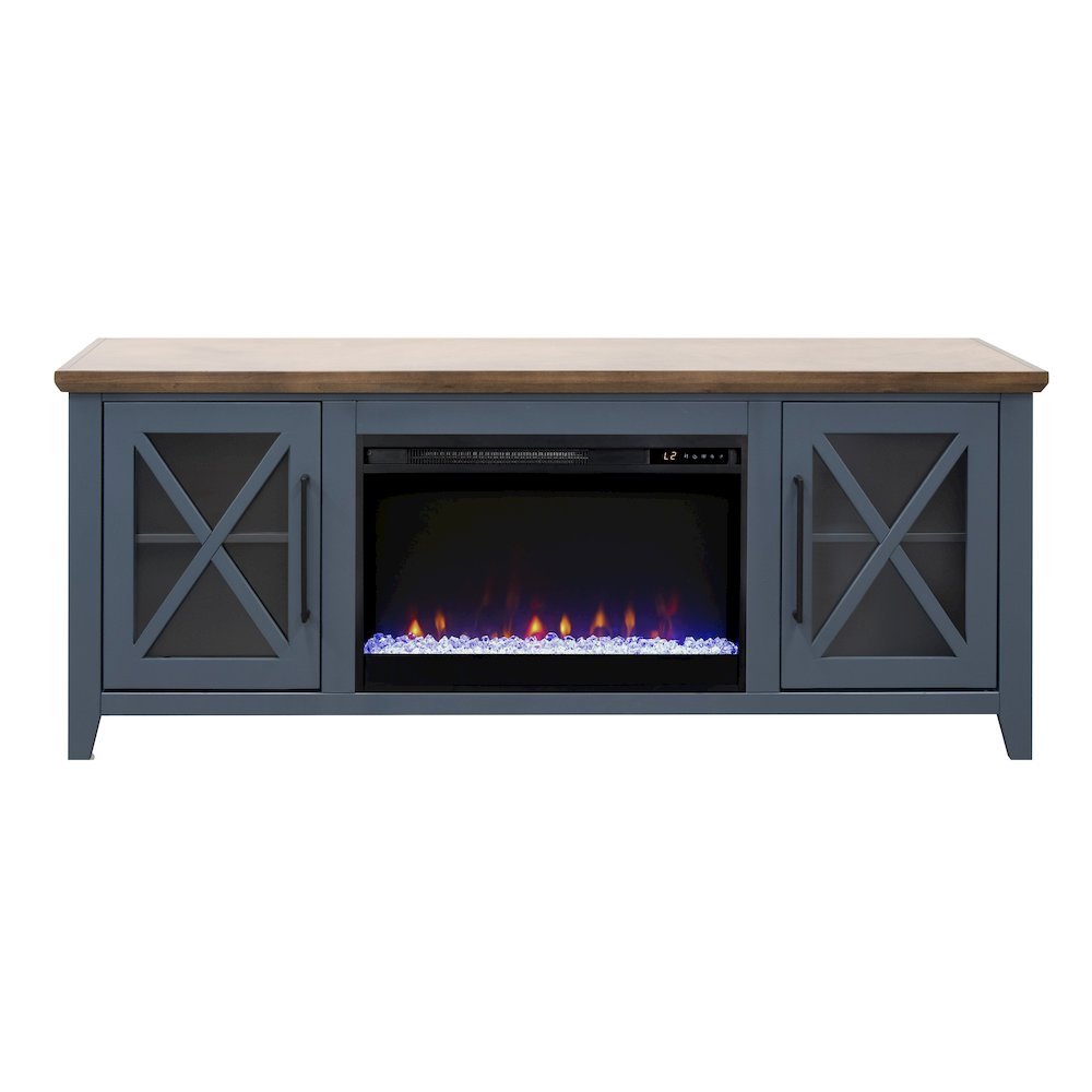 66 inch Fireplace TV Stand, For TVs up to 80 inches, Blue and Bourbon Finish. Picture 1